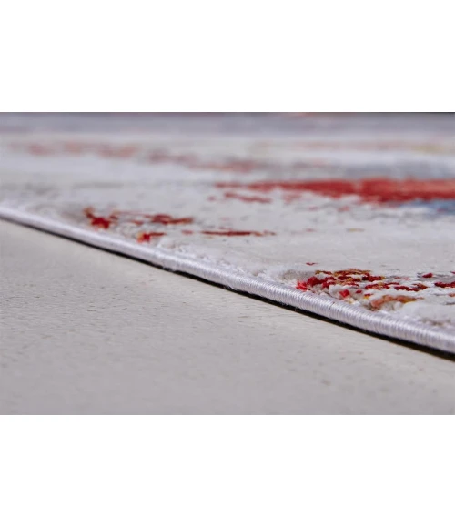 Feizy Cadiz Industrial Abstract, Gray/Red/Blue, 13' x 20' Area Rug