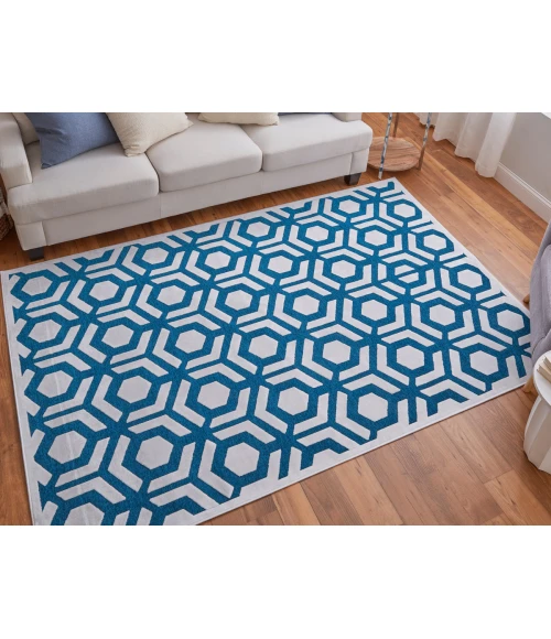 Feizy Saphir Mira TEAL/WHITE 6803498F 7 ft. 6 in. X 7 ft. 6 in. Round Rug