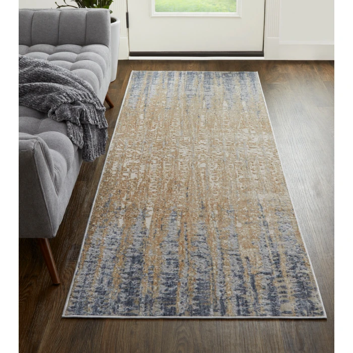 Feizy Laina Industrial Gradient & Ombre, Tan/Brown/Blue, 3' x 12' Runner