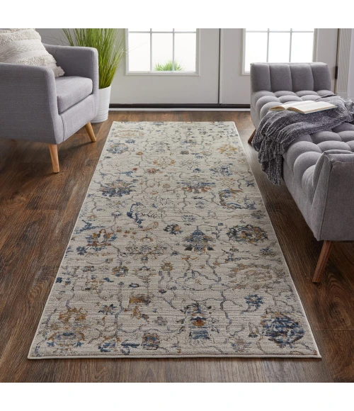 Feizy Kaia Casual Floral & Botanical, Ivory/Orange/Blue, 2'-6" x 10' Runner