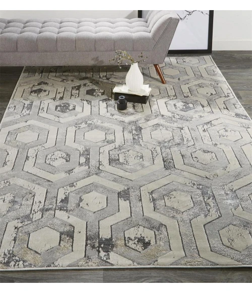 Feizy Micah Luxury & Glam Distressed, Gray/Taupe/Silver, 12' x 18' Area Rug