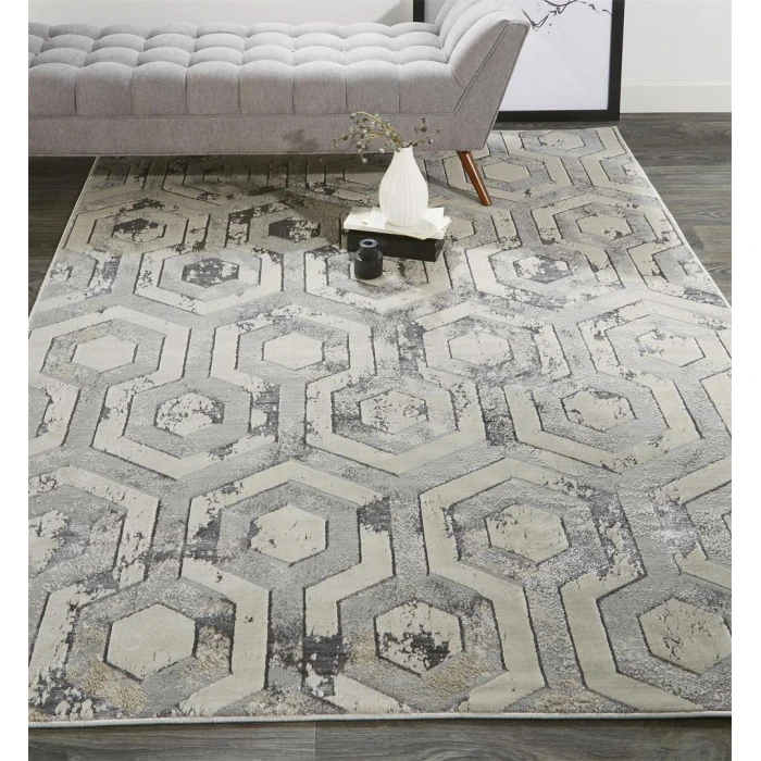 Feizy Micah Luxury & Glam Distressed, Gray/Taupe/Silver, 13' x 20' Area Rug
