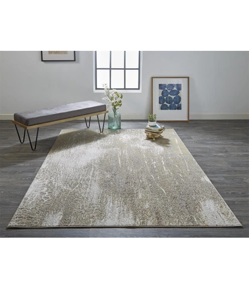 Feizy Aura Industrial Abstract, Ivory/Gray/Gold, 9'-2" x 12' Area Rug