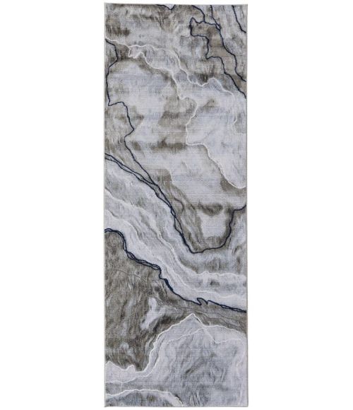 Feizy Gaspar Industrial Abstract, Taupe/Gray/Blue, 2'-10" x 8' Runner