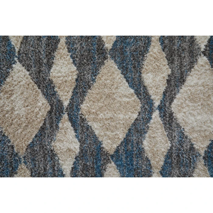 Feizy Mynka Bohemian & Eclectic Diamond, Ivory/Gray/Blue, 2'-6" x 8' Runner