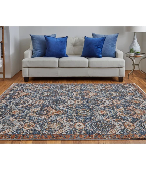 Feizy Kaia Casual Floral & Botanical, Blue/Orange/Ivory, 2'-6" x 10' Runner