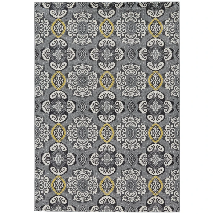 Feizy Bleecker Bohemian & Eclectic Damask, Ivory/Gray/Yellow, 10' x 13'-2" Area Rug
