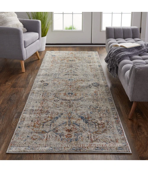 Feizy Kaia Vintage Medallion, Tan/Orange/Red, 2'-6" x 10' Runner