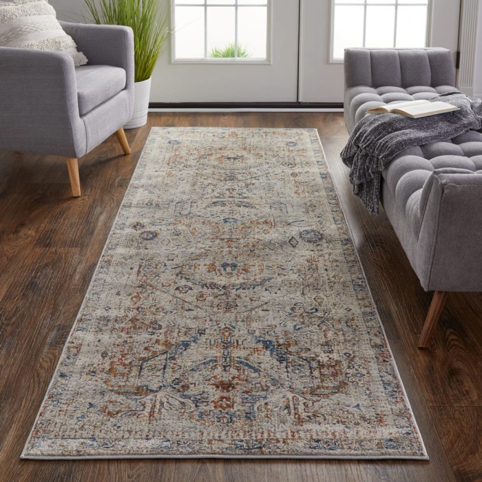 Feizy Kaia Vintage Medallion, Tan/Orange/Red, 2'-6" x 10' Runner