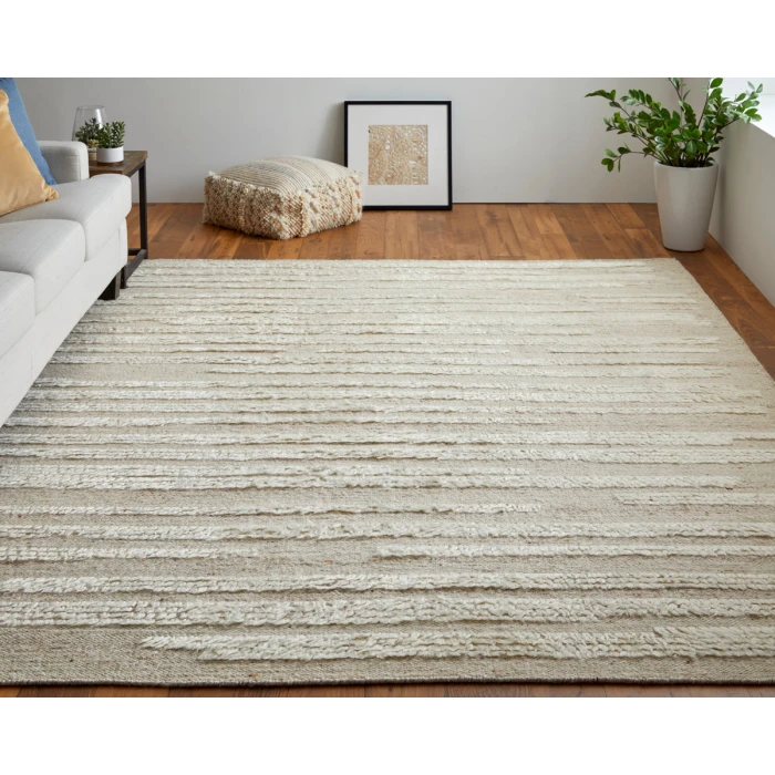 Feizy Ashby Scandinavian Stripes, White/Tan, 2' x 3' Area Rug