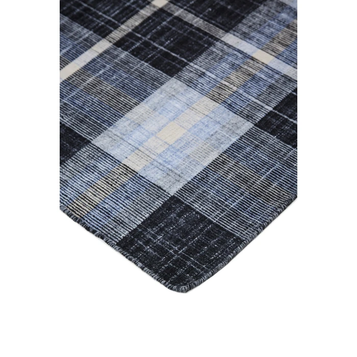 Feizy Crosby Eco-Friendly PET Dhurrie, Black/Sky Blue, 8ft x 10ft Area Rug