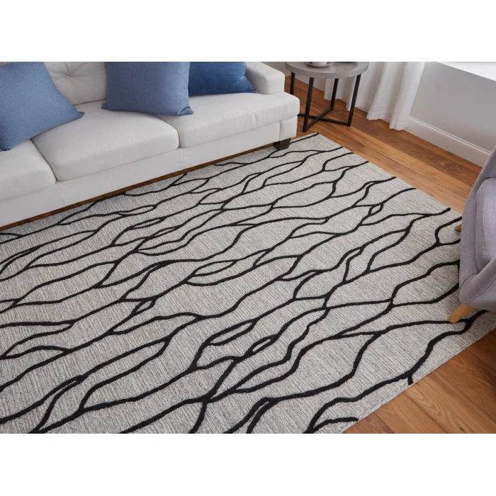 Feizy Enzo Casual Abstract, Ivory/Black/Taupe, 12' x 15' Area Rug