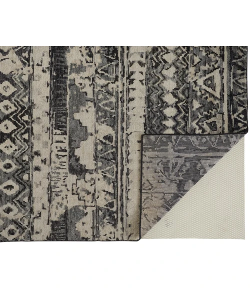 Feizy Palomar Luxe Hand-Knot Area Rug, Charcoal Gray/Light Beige, 7x9in x 9x9in