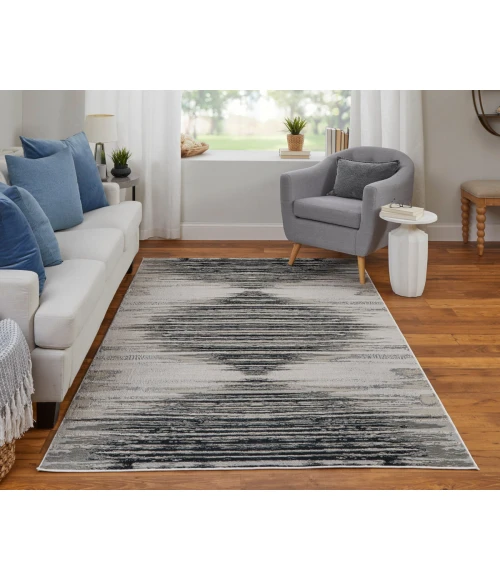 Feizy Micah Scandinavian Diamond, Black/Silver/Taupe, 9'-2" x 12' Area Rug