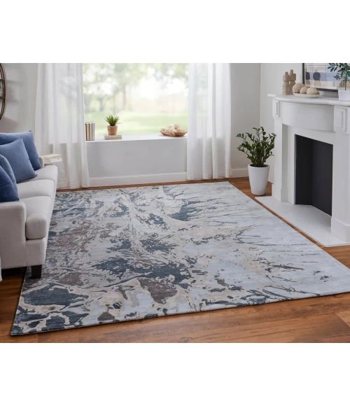 Feizy Zarah Industrial Watercolor, Blue/Taupe/Green, 8' x 10' Area Rug