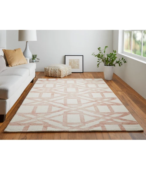 Feizy Lorrain Mid-Century Modern Geometric, Ivory/Pink/Tan, 9'-6" x 13'-6" Area Rug