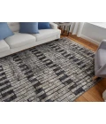 Feizy Kano Industrial Geometric, Gray/Black/Ivory, 8'-9" x 8'-9" Round Rug
