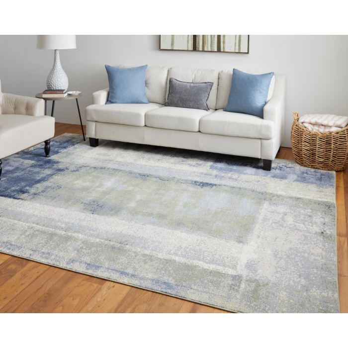 Feizy Clio Casual Abstract, Blue/Green/Ivory, 9' x 12' Area Rug