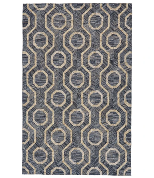 Feizy Bermuda Mid-Century Modern Geometric, Blue/Tan/Ivory, 4' x 6' Accent Rug