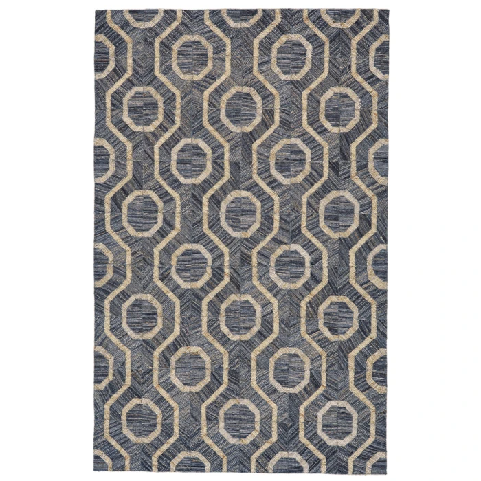 Feizy Bermuda Mid-Century Modern Geometric, Blue/Tan/Ivory, 4' x 6' Accent Rug
