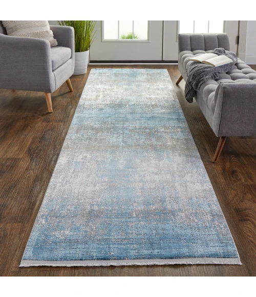 Feizy Cadiz Casual Abstract, Blue/Gray/Silver, 3'-1" x 10' Runner