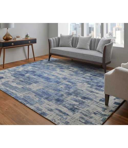 Feizy Eastfield Casual Abstract, Blue/Ivory, 8' x 8' Round Rug