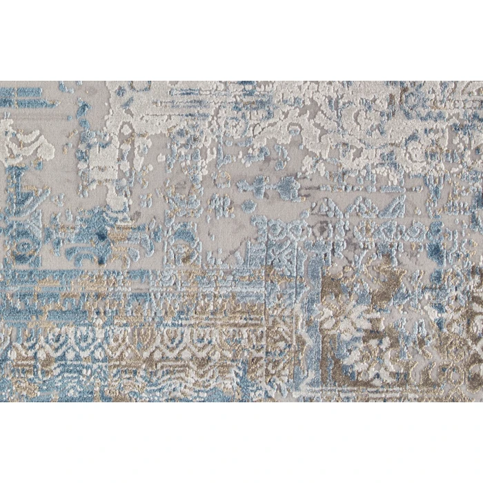 Feizy Cadiz Industrial Abstract, Blue/Gray/Gold, 12' x 18' Area Rug