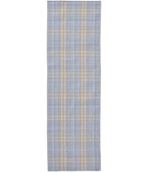 Feizy Jemma Rustic Plaid, Blue/Brown/Ivory, 2'-6" x 8' Runner
