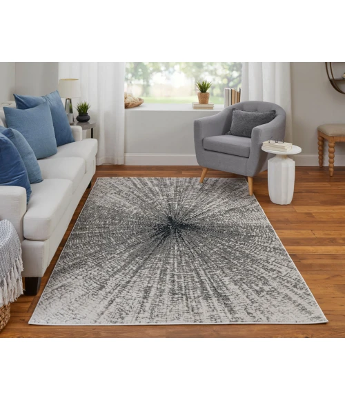 Feizy Micah Mid-Century Modern Abstract, Ivory/Gray/Blue, 1'-8" x 2'-10" Accent Rug