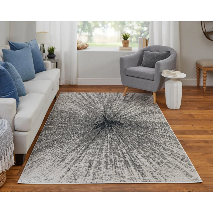 Feizy Micah Mid-Century Modern Abstract, Ivory/Gray/Blue, 5' x 8' Area Rug