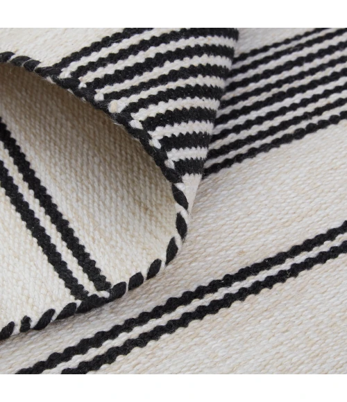Feizy Duprine Casual Stripes, Black/White/Ivory, 10' x 14' Area Rug