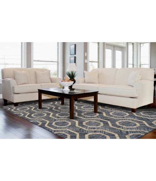 Feizy Bermuda Mid-Century Modern Geometric, Blue/Tan/Ivory, 4' x 6' Accent Rug