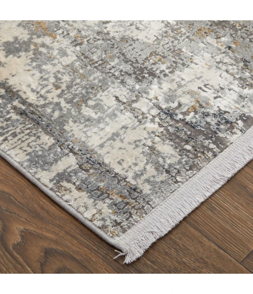 Feizy Cadiz Casual Abstract, Ivory/Gray/Gold, 12' x 18' Area Rug