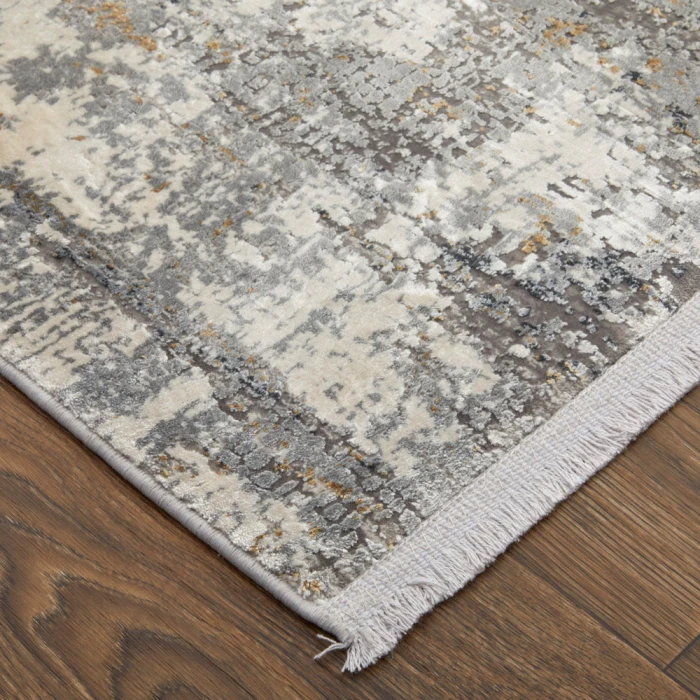 Feizy Cadiz Casual Abstract, Ivory/Gray/Gold, 9'-9" x 13'-2" Area Rug