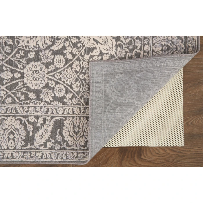 Feizy Thackery Transitional Oriental Rug, Charcoal/Bone White, 5ft-6in x 5ft-6in Round