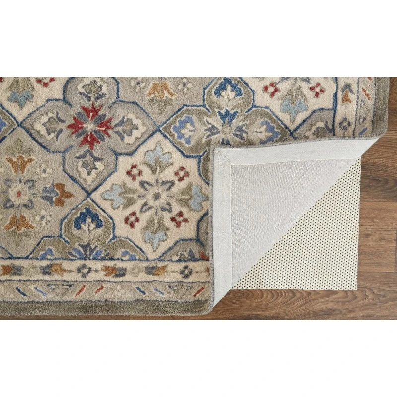 Feizy Rylan Tufted Persian Floral Rug, Fog Gray/Blue/Red, 8ft x 10ft Area Rug