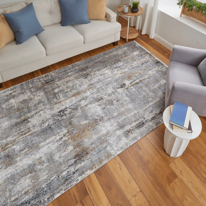 Feizy Cadiz Casual Abstract, Ivory/Gray/Gold, 9'-9" x 13'-2" Area Rug