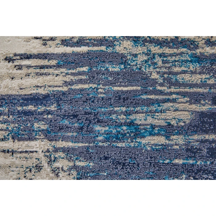 Feizy Indio Industrial Abstract, Tan/Blue/Ivory, 2'-10" x 7'-10" Runner