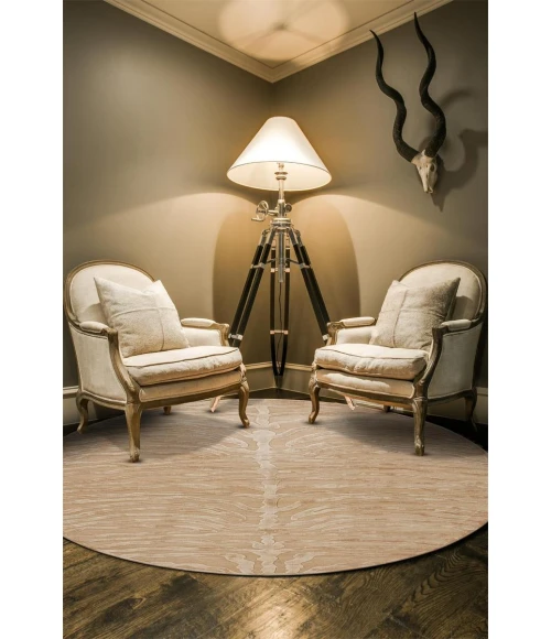 Feizy Saphir Cabin & Lodge Animal Print, Tan/Ivory, 7'-6" x 7'-6" Round Rug