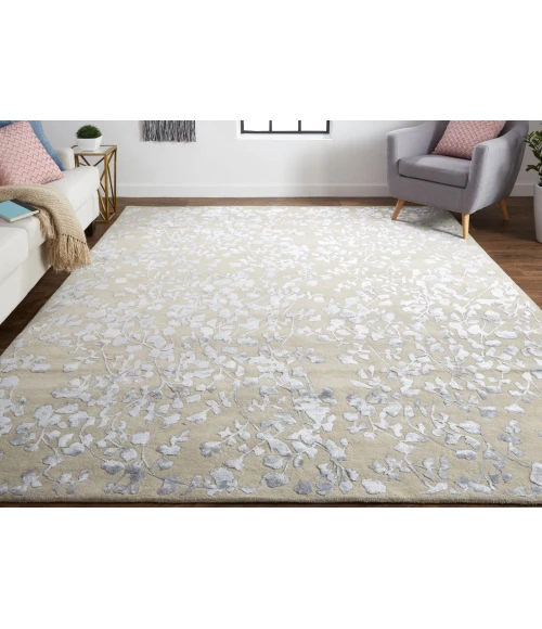 Feizy Bella High/Low Floral Wool Rug, Latte/Silver Gray, 5ft x 8ft Area Rug