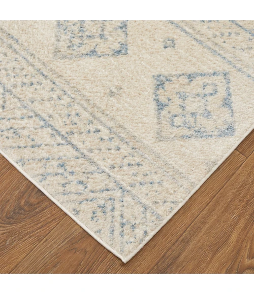 Feizy Camellia Farmhouse Geometric, Ivory/Blue, 4'-3" x 6'-3" Accent Rug