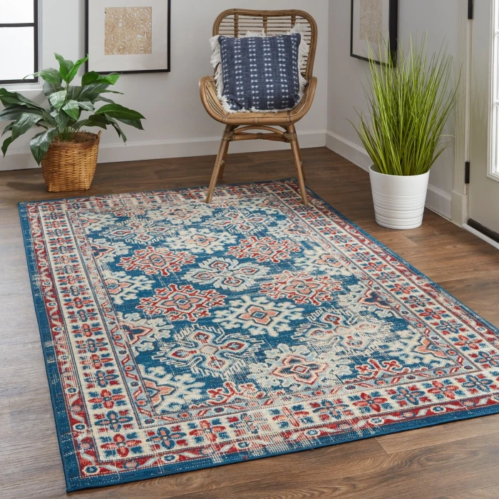 Feizy Nolan Vinatge Style Tribal Kazak Rug, Classic Blue/True Red, 12ft-10in x 15ft