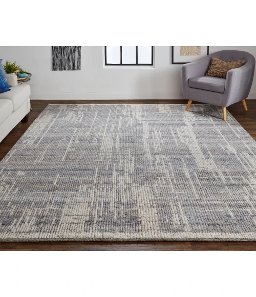 Feizy Alford Minimalist Eyelash Wool Rug, Gray/Blue/Ivory, 11ft-6in x 15ft Area Rug