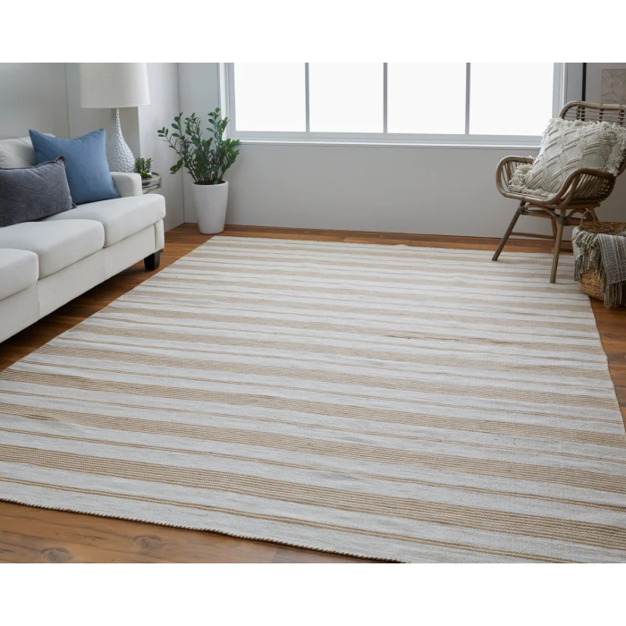 Feizy Duprine Casual Stripes, Ivory/Taupe/Brown, 10' x 14' Area Rug