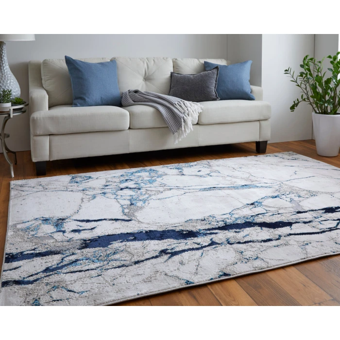 Feizy Indio Industrial Abstract, Ivory/Blue/Black, 3'-11" x 6' Accent Rug