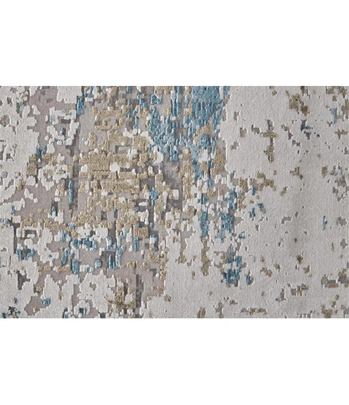 Feizy Cadiz Industrial Abstract, Ivory/Tan/Blue, 9'-9" x 13'-2" Area Rug