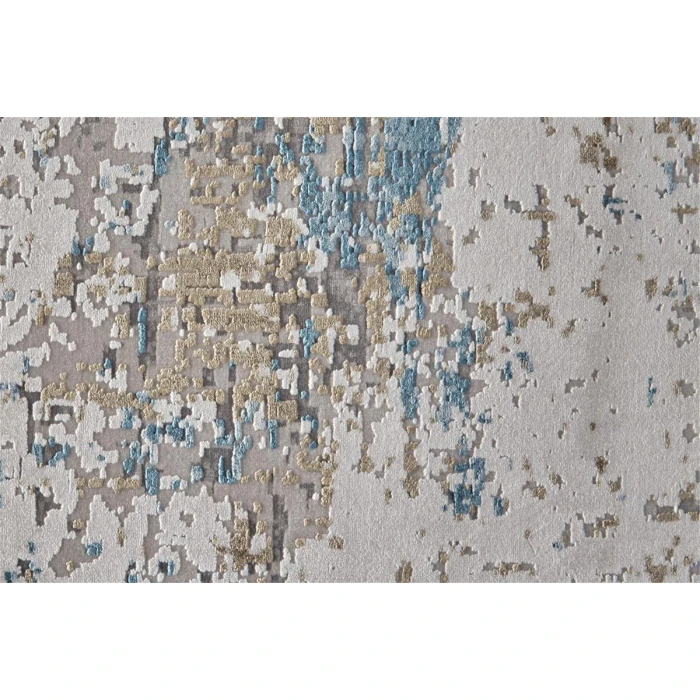 Feizy Cadiz Industrial Abstract, Ivory/Tan/Blue, 12' x 18' Area Rug