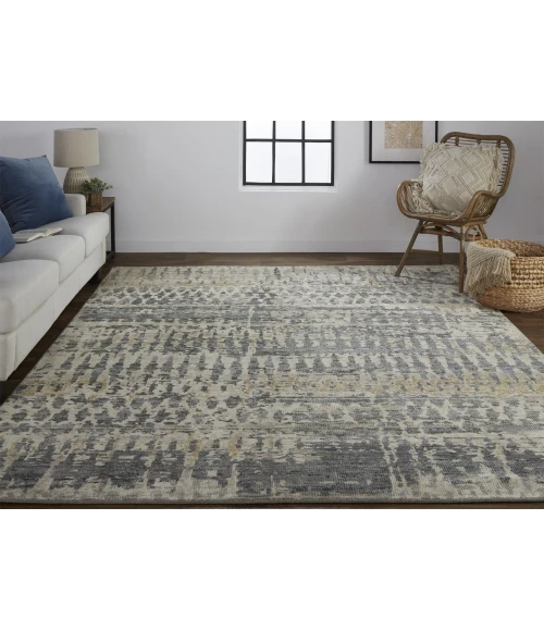 Feizy Palomar Luxe Hand-Knot Area Rug, Charcoal Gray/Light Beige, 9x6in x 13x6in