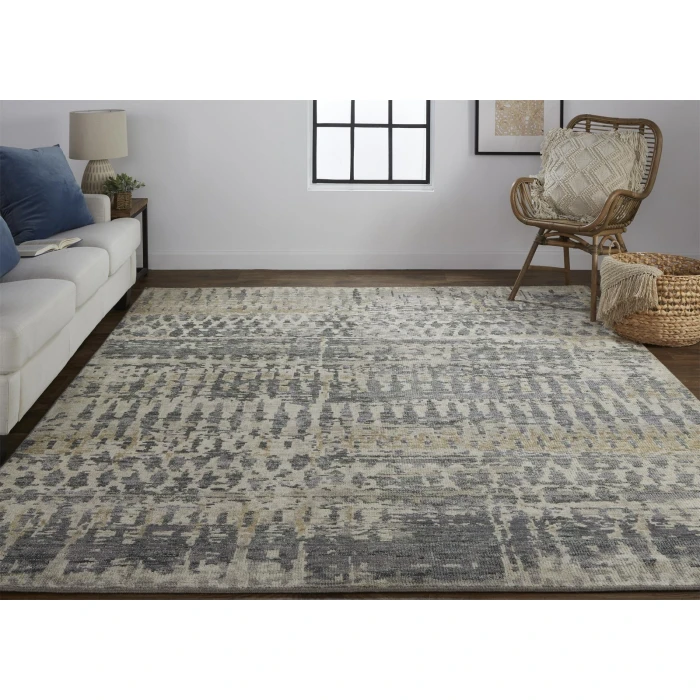Feizy Palomar Luxe Hand-Knot Area Rug, Charcoal Gray/Light Beige, 11x6in x 15ft
