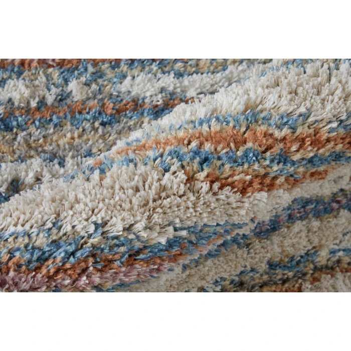 Feizy Mynka Casual Stripes, Ivory/Blue/Orange, 7'-11" x 10' Area Rug